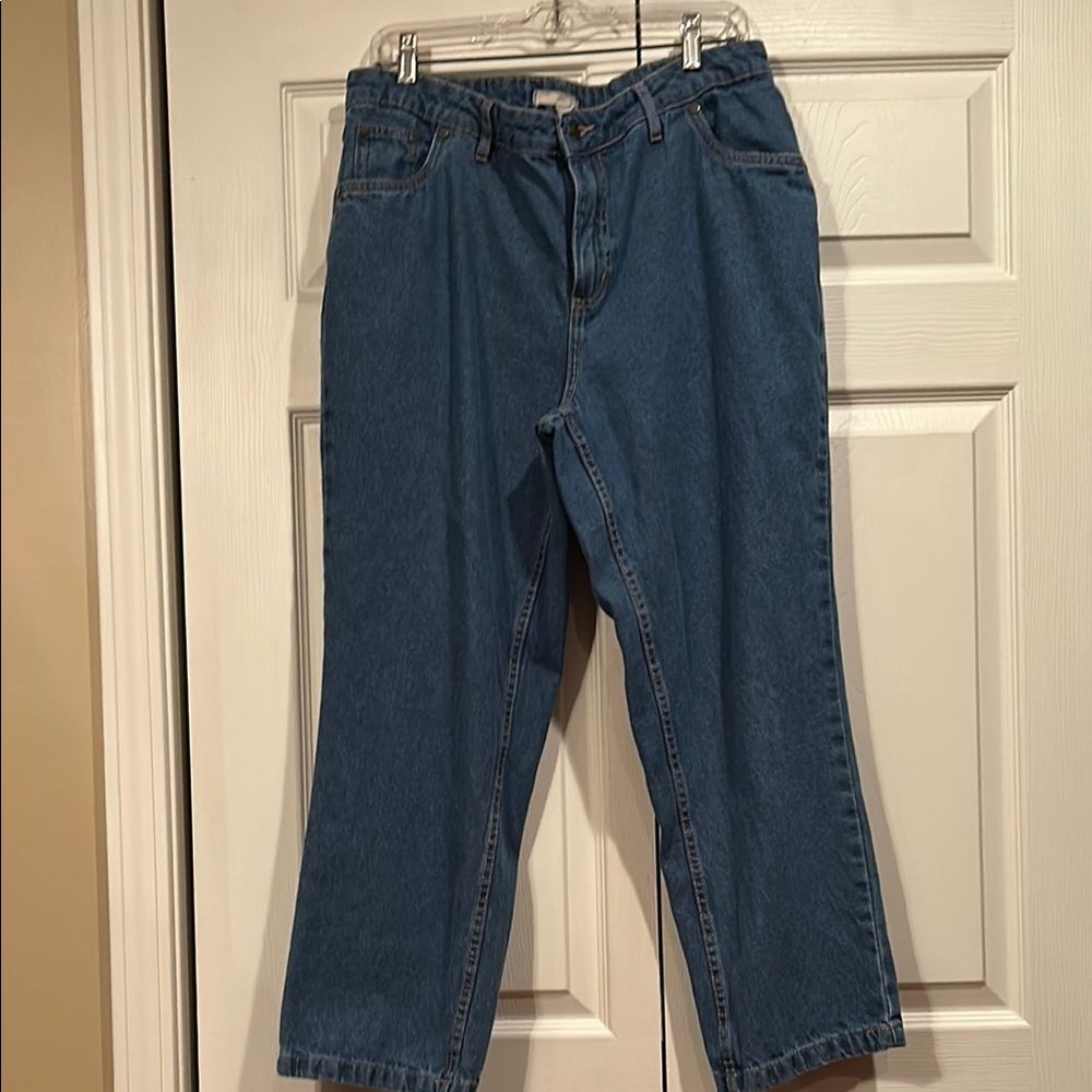 Woman Within size 12 W Petit Classic Blue Denim Jeans 25” inseam
